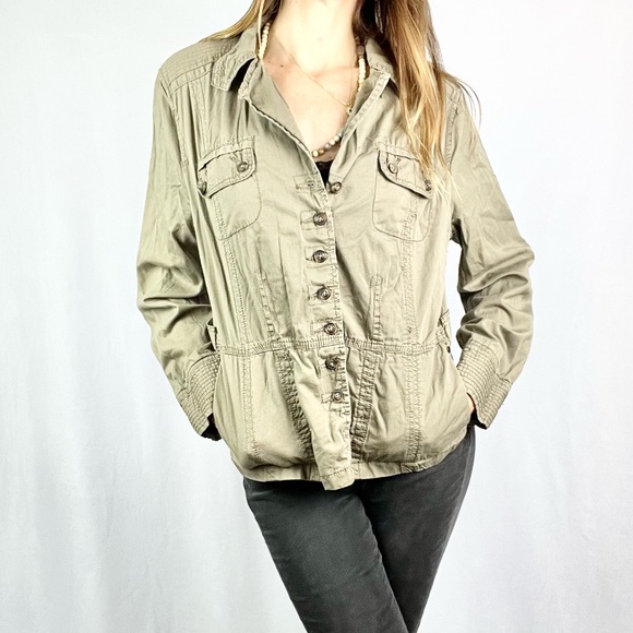 SUPPLIES |🫒Olive Army Green Button-Up Long-Sleeved Military Washed Worn Jacket - Picture 5 of 16